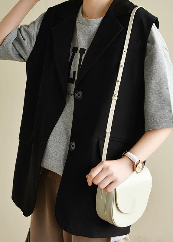 Fashion Notched black Sleeveless Shirt Top - bagstylebliss