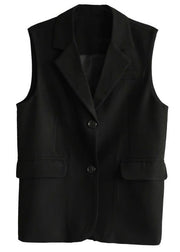 Fashion Notched black Sleeveless Shirt Top - bagstylebliss