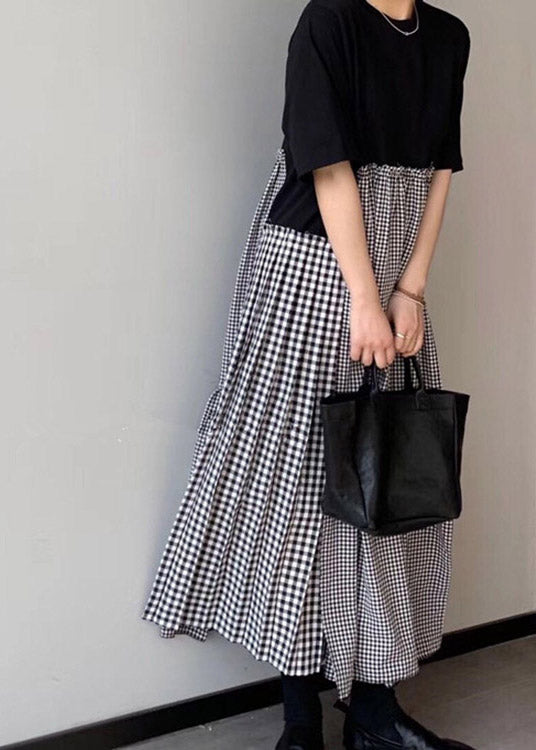 Fashion O-Neck Asymmetrical Plaid mosaic dress