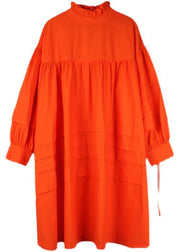 Fashion Orange Long sleeve Spring Cotton Dress - bagstylebliss