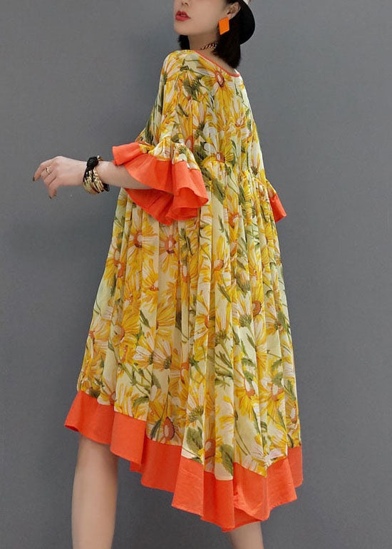 Fashion Orange V-Ausschnitt Chiffonkleid mit Faltenärmeln