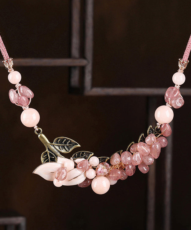 Fashion Pink Copper Overgild Cloisonne Coloured Glaze Strawberry Crystal Graduated Bead Necklace