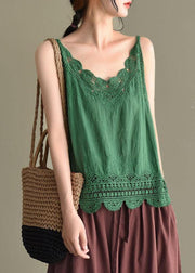 Fashion Pink Embroideried Lace Hollow Out Summer Cotton Vest Sleeveless - bagstylebliss