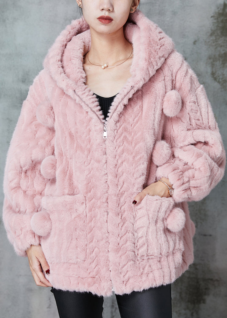 Fashion Pink Hooded Fuzzy Fur Fluffy Coat Outwear Spring