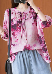 Fashion Pink Print Short Sleeve Summer Cotton Shirt Top - bagstylebliss