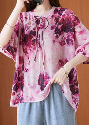 Fashion Pink Print Short Sleeve Summer Cotton Shirt Top - bagstylebliss