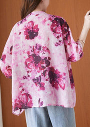 Fashion Pink Print Short Sleeve Summer Cotton Shirt Top - bagstylebliss