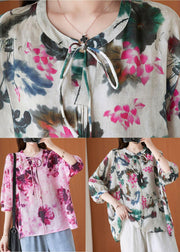 Fashion Pink Print Short Sleeve Summer Cotton Shirt Top - bagstylebliss