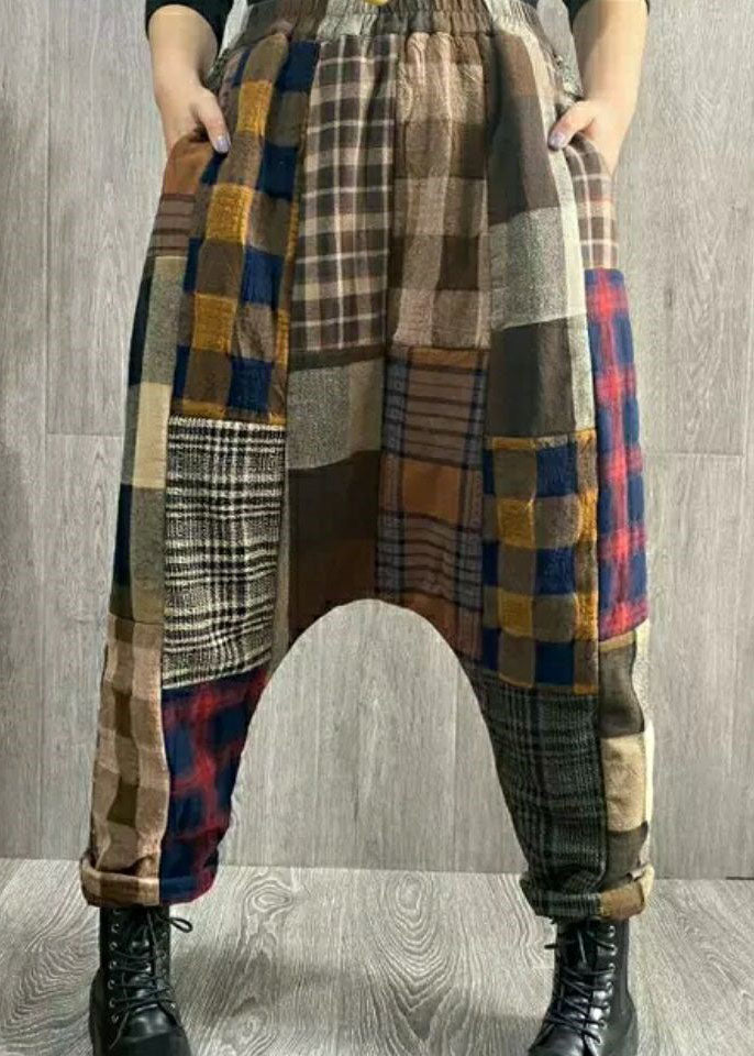 Fashion Plaid Patchwork dicke Leinenhose Winter