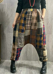 Fashion Plaid Patchwork thick Linen Pants Winter