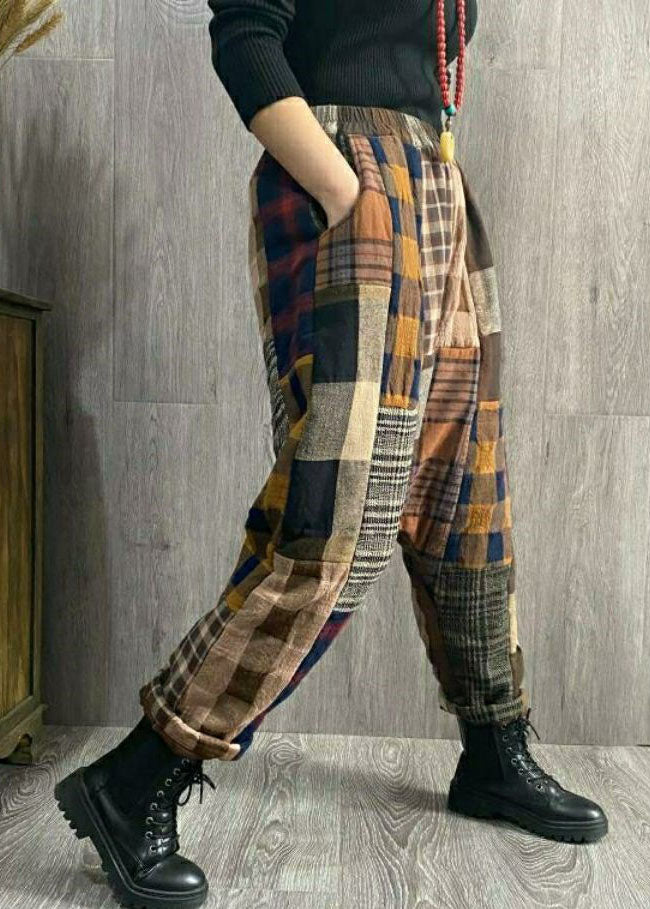 Fashion Plaid Patchwork dicke Leinenhose Winter