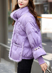 Fashion Purple Mink Hair Patchwork Drawstring Duck Down Winter Coats Winter