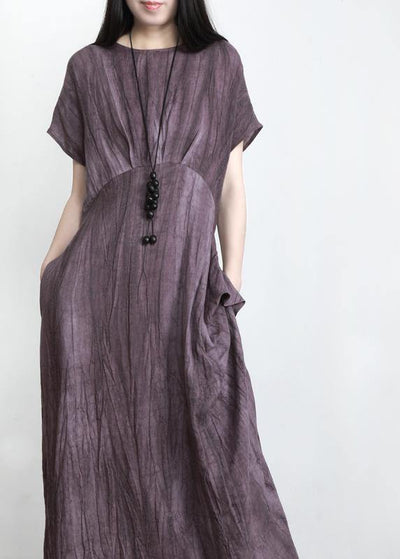 Fashion Purple Pockets Linen Batwing Sleeve Summer Robe Dresses - bagstylebliss