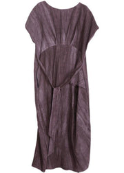 Fashion Purple Pockets Linen Batwing Sleeve Summer Robe Dresses - bagstylebliss