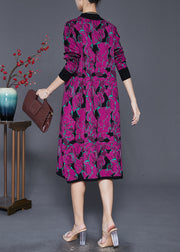 Fashion Purple Print Complimentary Scarf Long Knit Dress Fall