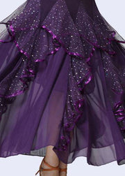 Fashion Purple Wrinkled Tulle Patchwork Sequins Cotton Skirts Summer