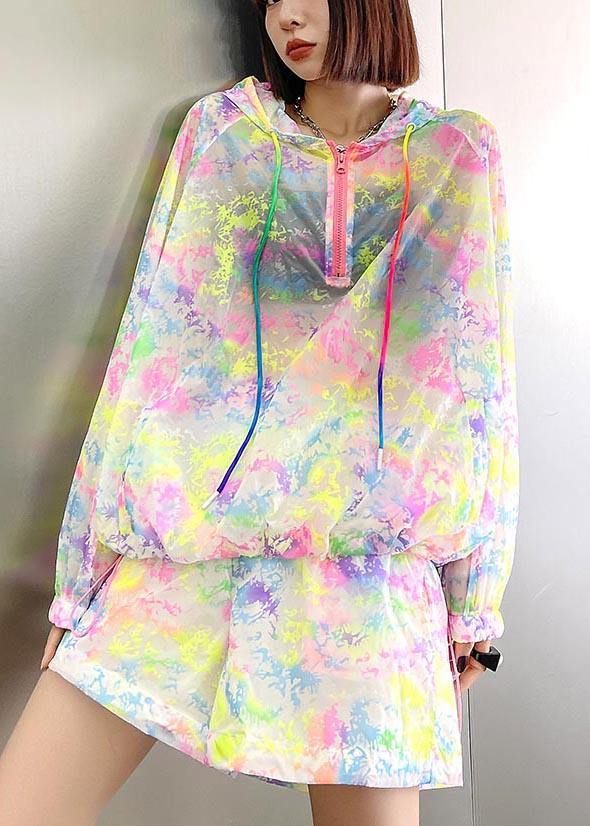 Fashion Rainbow Tie Dye UPF 50+ Coat Jacket Two Pieces Set Summer - bagstylebliss