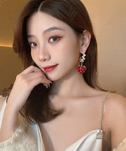 Fashion Red Alloy Zircon Jade Strawberry Drop Earrings