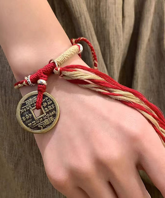 Fashion Red Hand Knitting Copper Cash Chain Bracelet