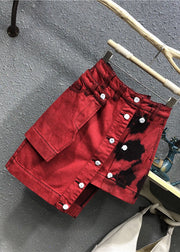 Fashion Red High Waist Patchwork Button Asymmetrical Denim Skirt Summer