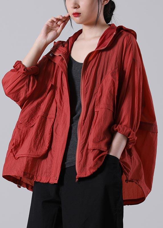 Fashion Red Long sleeve UPF 50+ Coat Jacket Summer Hooded Jacket - bagstylebliss