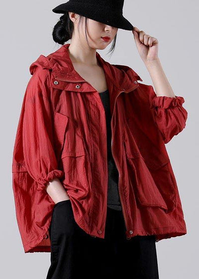 Fashion Red Long sleeve UPF 50+ Coat Jacket Summer Hooded Jacket - bagstylebliss