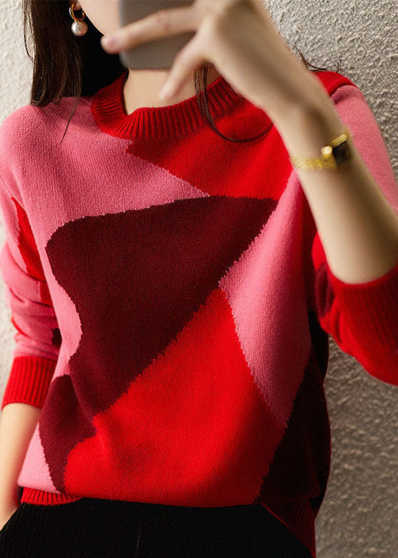 Fashion Red O-Neck Knit Winter sweaters