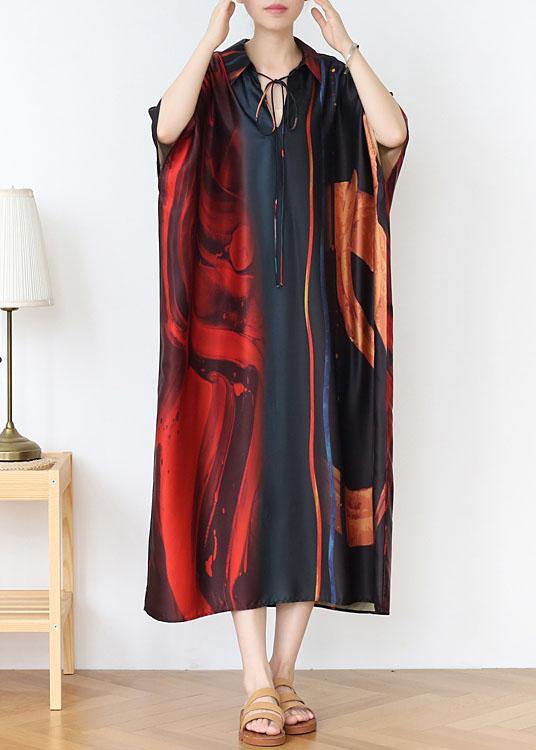 Fashion Red Print Chiffon Batwing Sleeve Summer Dresses - bagstylebliss