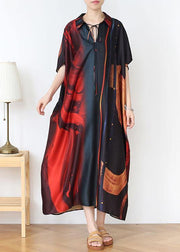 Fashion Red Print Chiffon Batwing Sleeve Summer Dresses - bagstylebliss