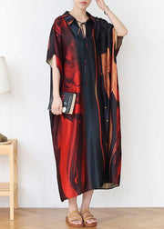 Fashion Red Print Chiffon Batwing Sleeve Summer Dresses - bagstylebliss