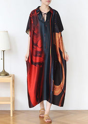 Fashion Red Print Chiffon Batwing Sleeve Summer Dresses - bagstylebliss