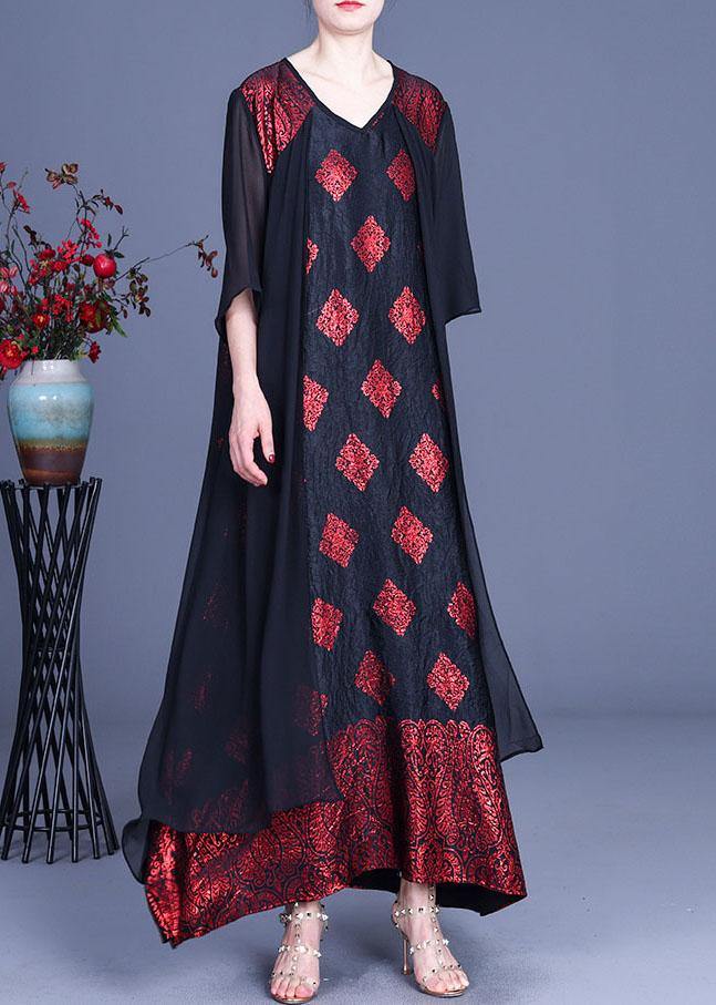 Fashion Red Print Patchwork Summer Silk Party Dress - bagstylebliss