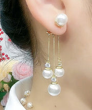 Fashion Red Stering Silver Overgild Pearl Zircon Tassel Drop Earrings