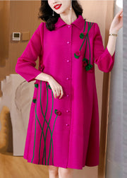 Fashion Rose Button Mid Dresses Long Sleeve