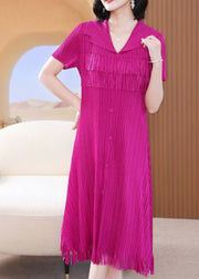 Fashion Rose Peter Pan Collar Wrinkled Tulle Maxi Shirts Dress Summer