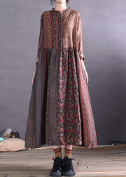 Fashion Ruffled Colorblock Print Cotton Maxi Dresses Spring