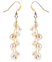 Fashion White 14K Gold Pearl Grape Skewers Drop Earrings