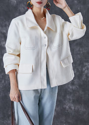 Fashion White Embroidered Woolen Coat Fall