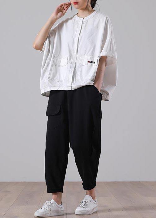 Fashion White Pockets Cotton Shirt Tops Summer - bagstylebliss