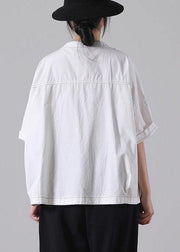 Fashion White Pockets Cotton Shirt Tops Summer - bagstylebliss