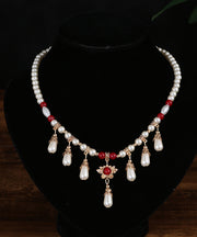 Fashion White Red Alloy Pearl Yingluo Choker