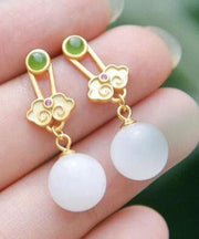 Fashion White Sterling Silber Jade Ruyi Tropfenohrringe