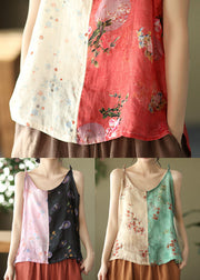 Fashion Yellow Green Print Linen Spaghetti Strap Top Summer