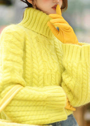 Fashion Yellow Hign Neck Thick Ma Hai Mao Short Knit Sweaters Winter