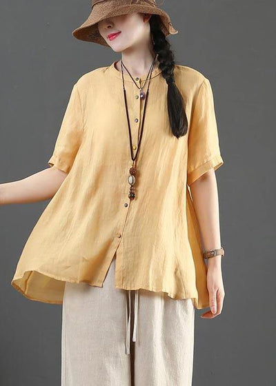 Fashion Yellow Loose Linen Summer Shirt Tops - bagstylebliss