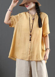 Fashion Yellow Loose Linen Summer Shirt Tops - bagstylebliss