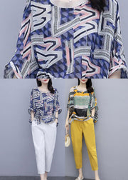 Fashion Yellow O-Neck Print Top And Pants Two Pieces Set Summer