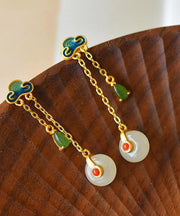 Fashion Yellow Overgild Jade Agate Auspicious Clouds Drop Earrings