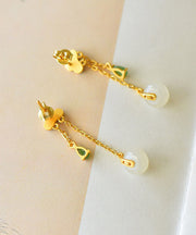 Fashion Yellow Overgild Jade Agate Auspicious Clouds Drop Earrings