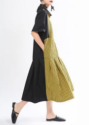 Fashion Yellow Plaid Button Summer Cotton Dress - bagstylebliss